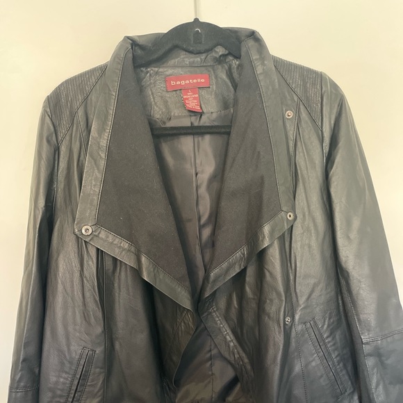 Bagatelle Drape Leather Jacket with Asymmetrical Closure - Picture 3 of 7